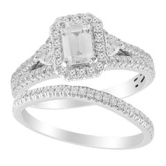 LADIES BRIDAL SET 1.25CT ROUND/EMERALD DIAMOND 14K WHITE GOLD (CENTER STONE 0.50CT EMERALD DIAMOND)