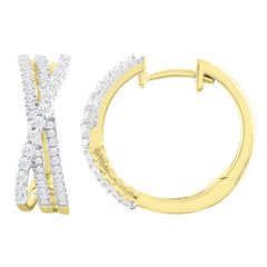 LADIES HOOP EARRINGS 0.50CT ROUND DIAMOND 14K YELLOW GOLD (SI QUALITY)