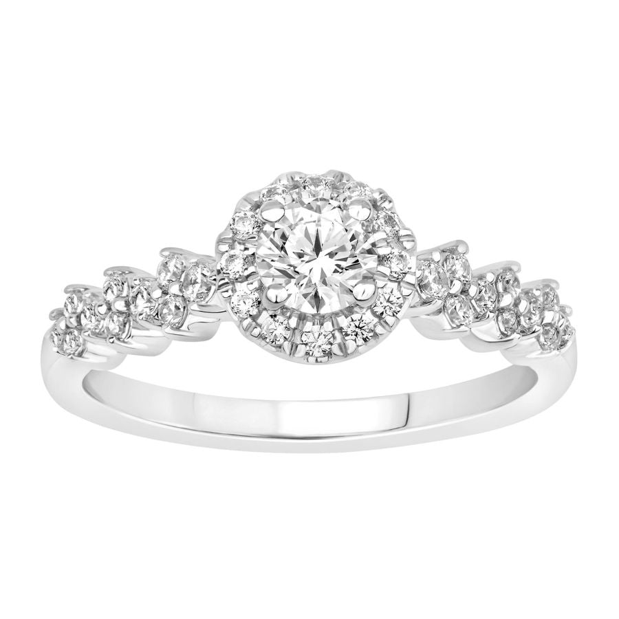 LADIES RING 1.00CT ROUND DIAMOND 14K WHITE GOLD (SI QUALITY) (CENTER STONE 0.75CT ROUND DIAMOND)