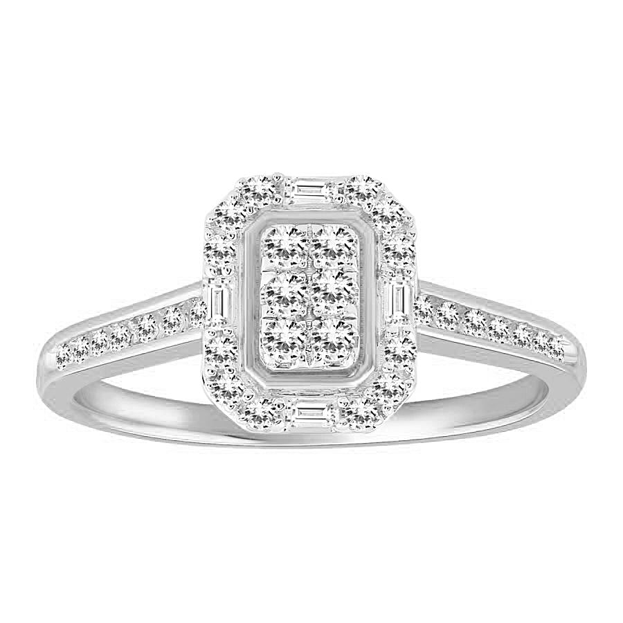 LADIES RING 0.35CT ROUND/BAGUETTE DIAMOND 10K WHITE GOLD