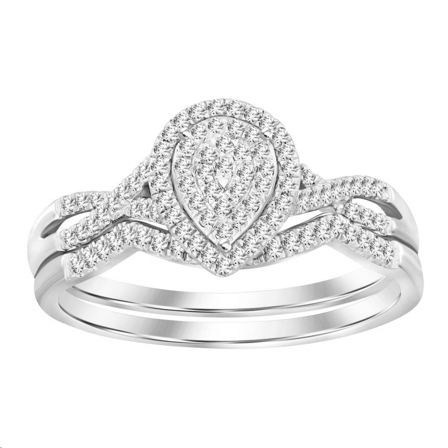 LADIES BRIDAL SET 0.25CT ROUND DIAMOND STERLING SILVER WHITE