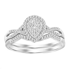 LADIES BRIDAL SET 0.25CT ROUND DIAMOND STERLING SILVER WHITE