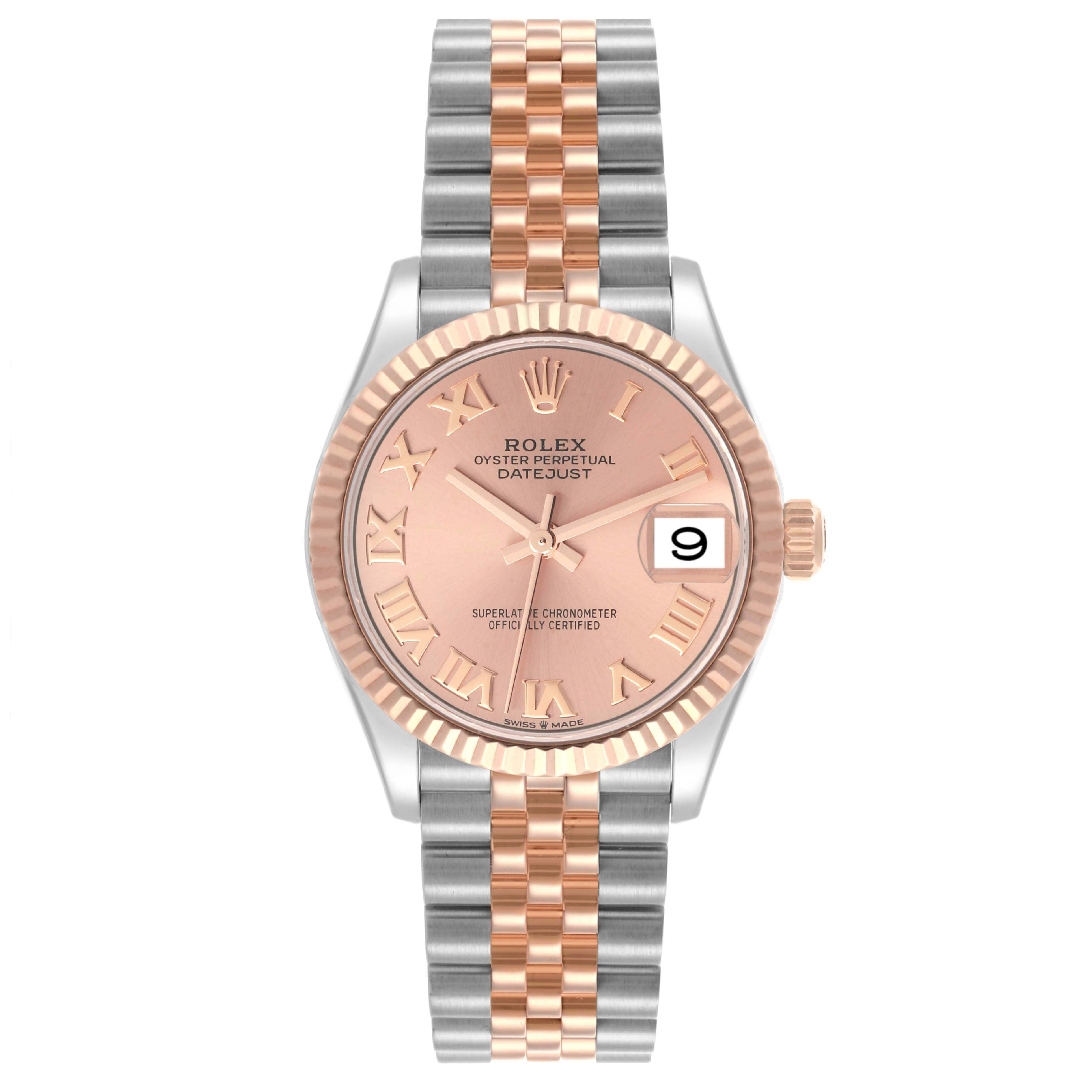 Rolex Datejust 31mm 2 Tone 18k Rose Gold & Stainless-Steel Fluted Bezel Rose Gold color Dial Jubilee Watch 278271