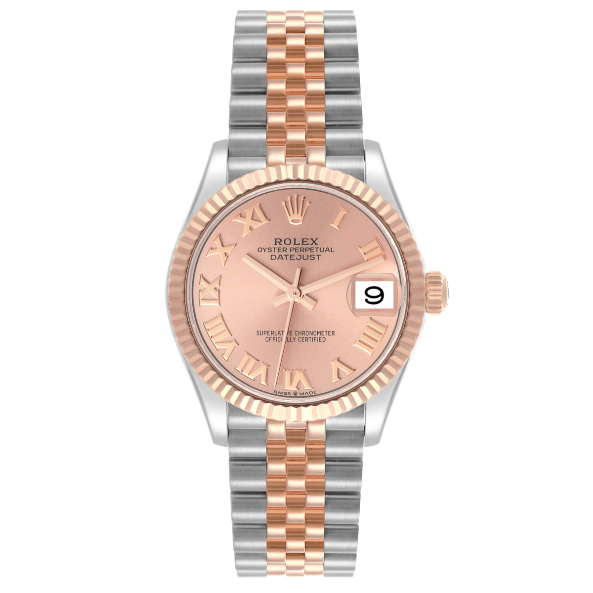 Rolex Datejust 31mm 2 Tone 18k Rose Gold & Stainless-Steel Fluted Bezel Rose Gold color Dial Jubilee Watch 278271