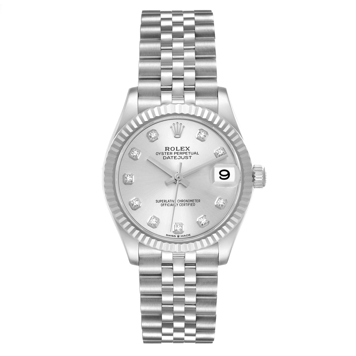 Rolex Datejust 31mm 18k White Gold Fluted Bezel Silver Dial Stainless Steel Jubilee Watch 278274