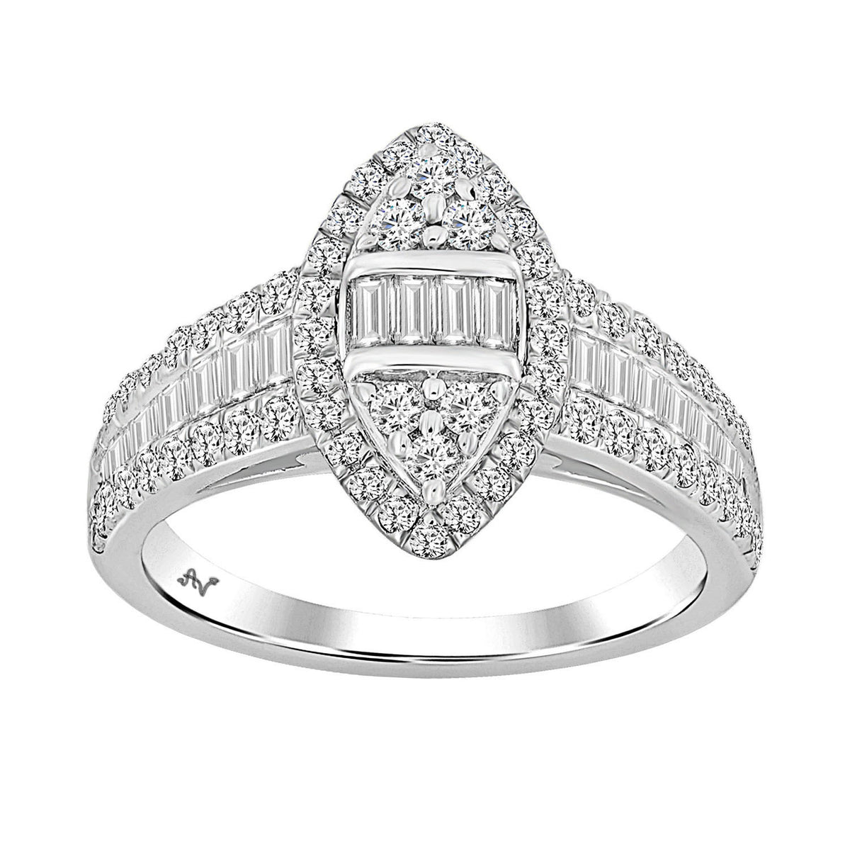 LADIES RING 1.00CT ROUND/BAGUETTE DIAMOND 14K WHITE GOLD