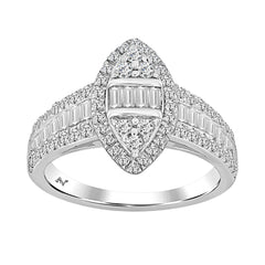 LADIES RING 1.00CT ROUND/BAGUETTE DIAMOND 14K WHITE GOLD