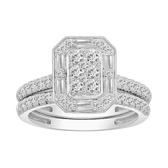 LADIES BRIDAL SET 1.00CT ROUND/BAGUETTE DIAMOND 14K WHITE GOLD