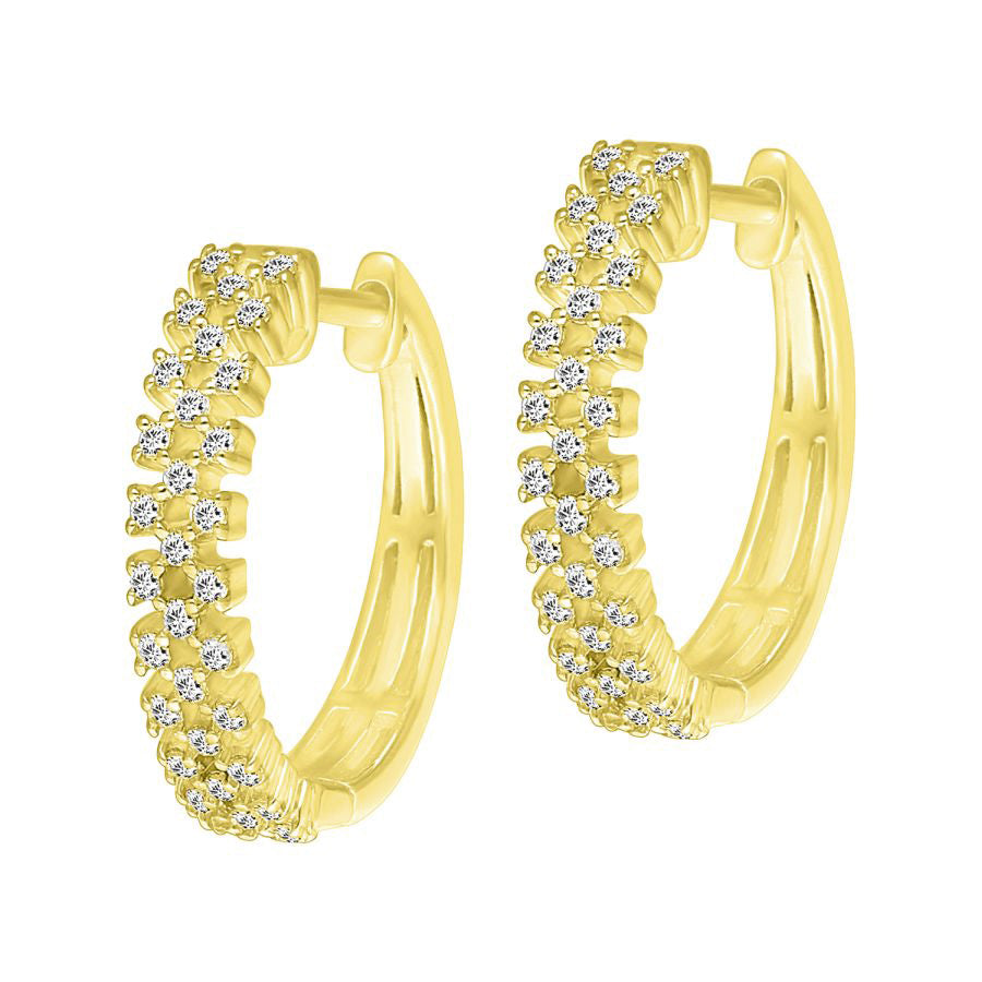 HOOPS EARRINGS 0.25CT ROUND DIAMOND 10K YELLOW GOLD