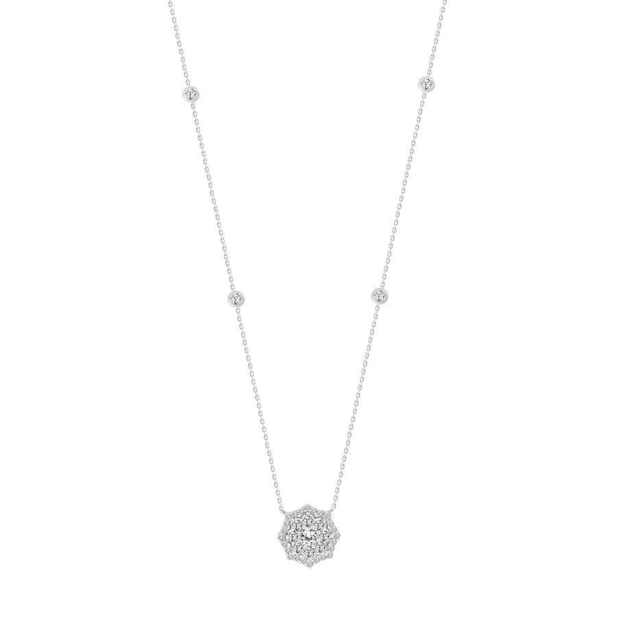 LADIES NECKLACE 1.00CT ROUND DIAMOND 14K WHITE GOLD (SI QUALITY)