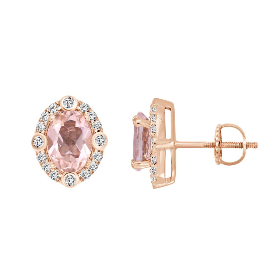 LADIES EARRINGS 1.00CT ROUND/OVAL  DIAMOND 10K ROSE GOLD