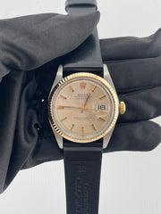 Rolex Datejust 36 Champagne Stick Dial on Generic Black Leather Band Ref. 1601 1974