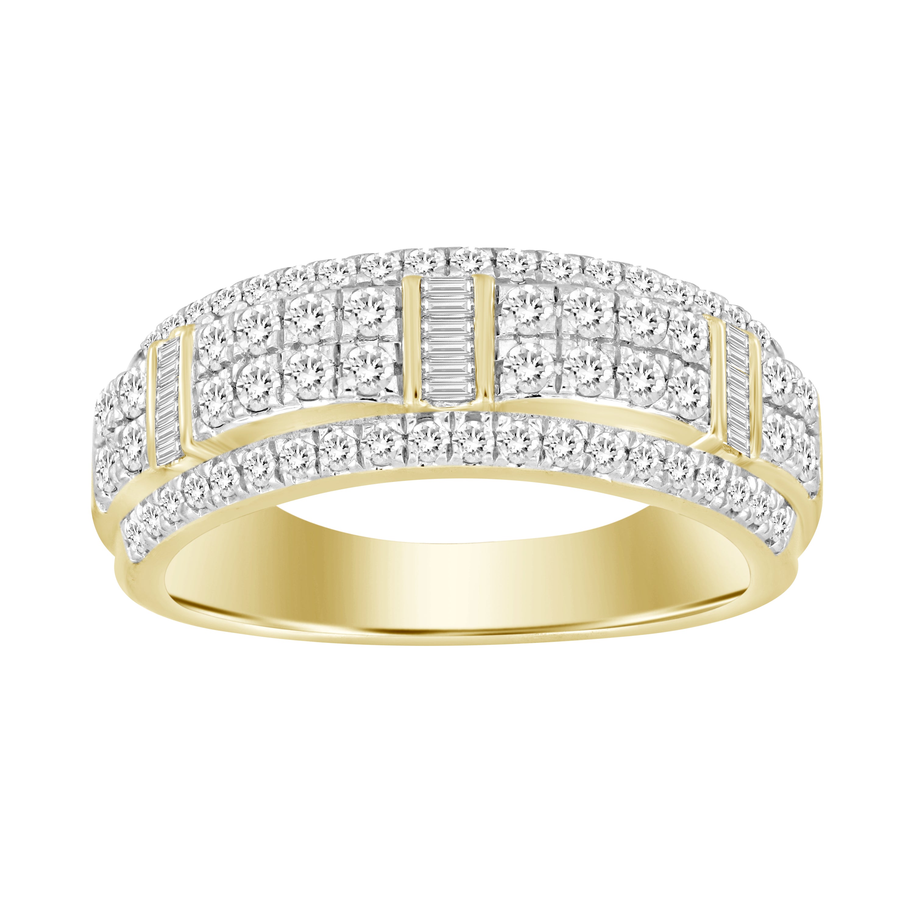 MEN'S BAND 1.00CT ROUND/BAGUETTE DIAMOND 14K YELLOW GOLD