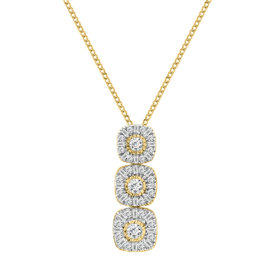 LADIES PENDANT WITH CHAIN 1.00CT ROUND/BAGUETTE DIAMOND 14K YELLOW GOLD (SI QUALITY)