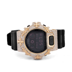 Casio G-Shock DW-6900 3.5 CT Natural Diamond Iced Out Yellow / Gold Chrome Heart Cross Watch