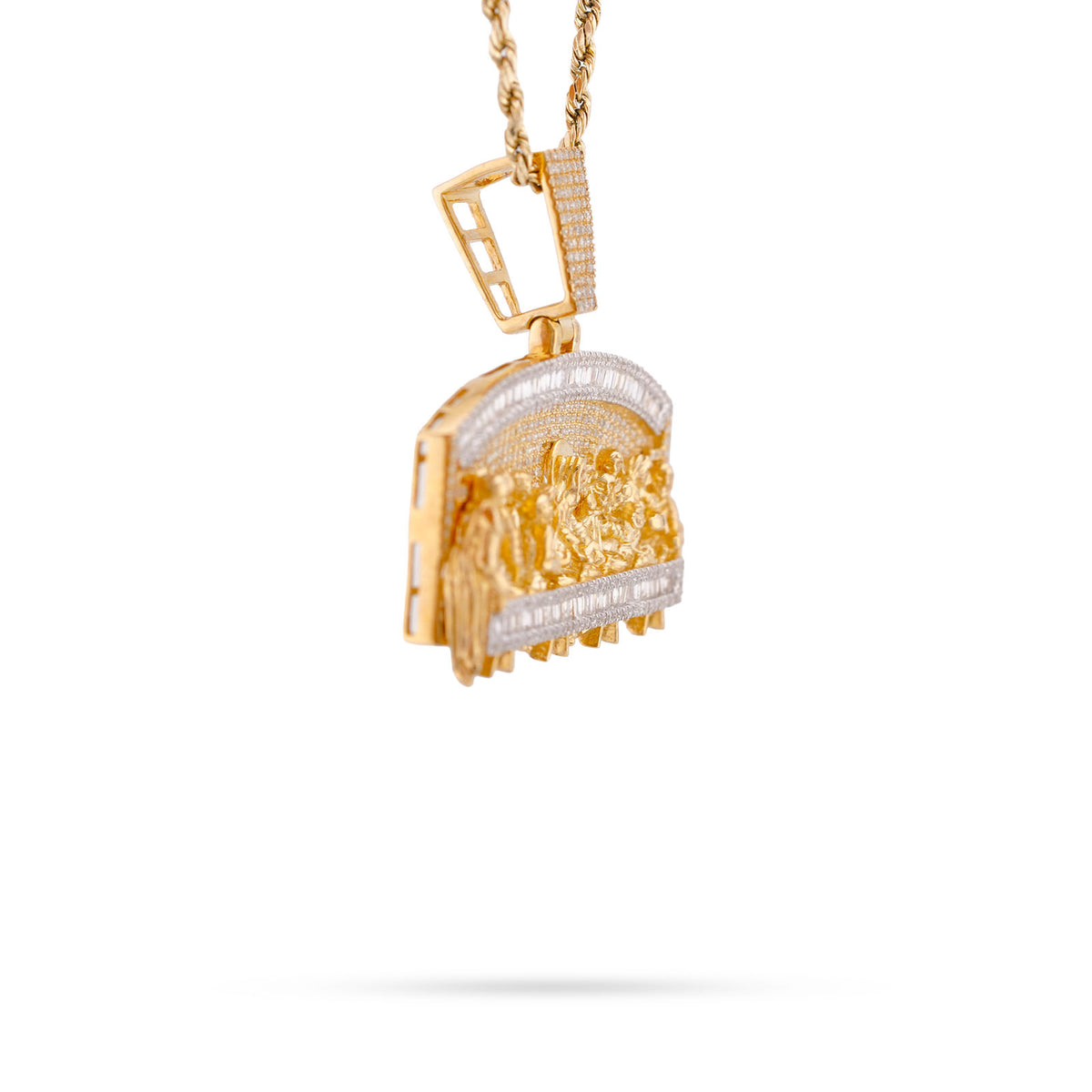 10k Yellow Gold 1.35CTW Natural Diamond Last Supper Baguette Pendant Mens Charm 16.8gms