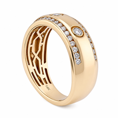 14k Yellow Gold 3 Stone Centre 2 Row Edge Lab Diamond Mens Ring Band 7.6gm