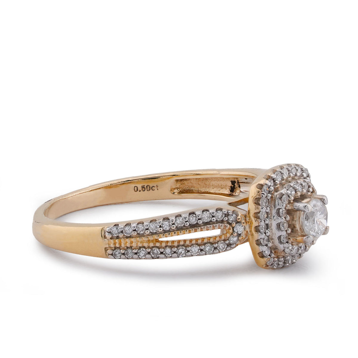 10k Yellow Gold 1.25CTW Natural Diamond Solitaire Centre Halo Square Womens Ring 3.1gms