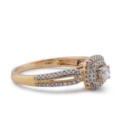 10k Yellow Gold 1.25CTW Natural Diamond Solitaire Centre Halo Square Womens Ring 3.1gms