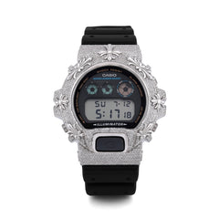 Casio G-Shock DW-6900 3.5 CT Natural Diamond Iced Out White Chrome Heart Cross Watch