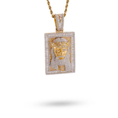 10k Yellow Gold 3.05CTW Rectangular Shape Baguette Natural Diamond Jesus Head Pendant Charm 14.2gms