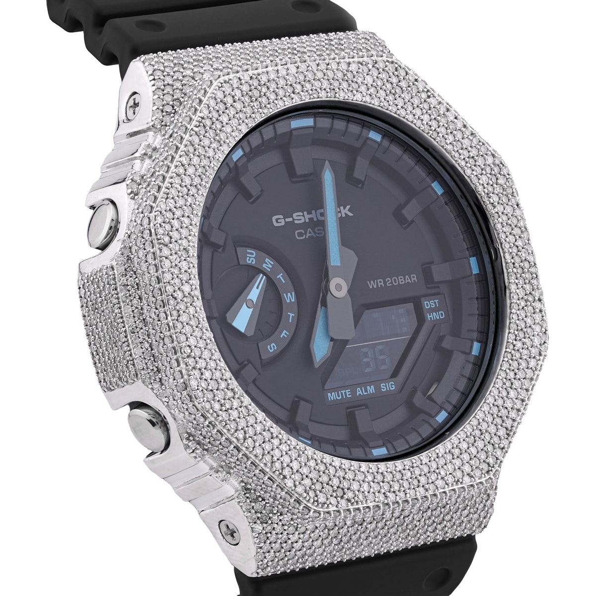 Casio G-Shock GA-2100 4.6 CT Natural Diamond White Iced Out Bezel Black Dial Band Watch