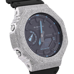 Casio G-Shock GA-2100 4.6 CT Natural Diamond White Iced Out Bezel Black Dial Band Watch
