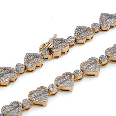 7MM 10k Yellow Gold 6.10CTW Natural Diamond Heart Shape Link Baguette Tennis Chain 18" Necklace 32.9g