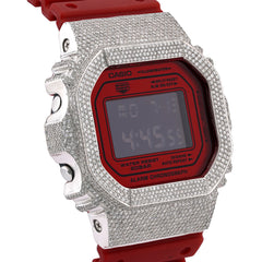 Casio G-Shock DW-5600 4.50 CT Natural Diamond White Iced Out Bezel Red Digital Watch