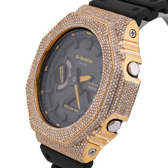 Casio G-Shock GA-2100 4.6 CT Natural Diamond Iced Out Yellow Bezel & Black Dial Watch