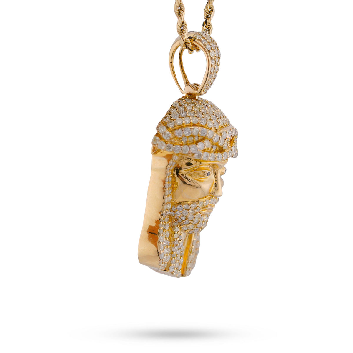 10k Yellow Gold 5CTW Natural Diamond Jesus Head Charm Religious Mens Charm 15.7g