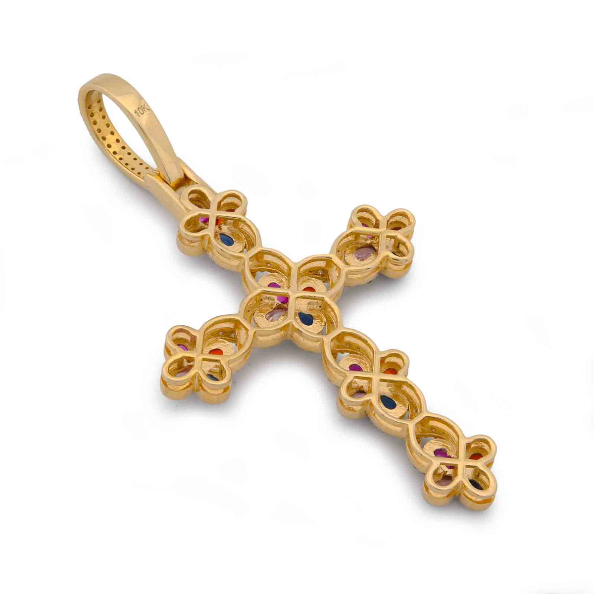 10k Yellow Gold 1.35CTW Natural Diamond & Gemstone Clover Cross pendant Mens Charm 6.7g