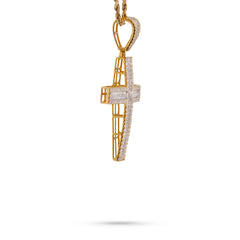 10k Yellow Gold 1.85CTW Baguette Natural Diamond Cross Pendant Religious Charm 5.4gms