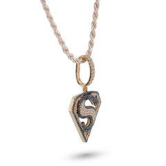 10k Yellow Gold Superman logo 2CTW Natural Diamond Mens Charm Pendant 4.2gms