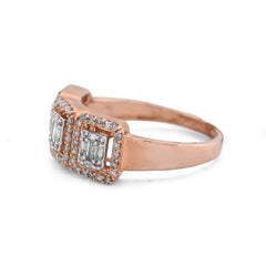 Rectangular 3 Link Mens 1CTW Natural Diamond 10k Rose Gold Baguette Centre Pinky Ring 4.4g