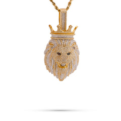 10k Yellow Gold 2.20CT Natural Diamond Roaring Lion Crown Pendant Animal 14.2gm Charm