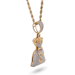10k Yellow Gold Money Bag "$" 1.5CTW Natural Diamond Mens Charm Pendant 4.7gms
