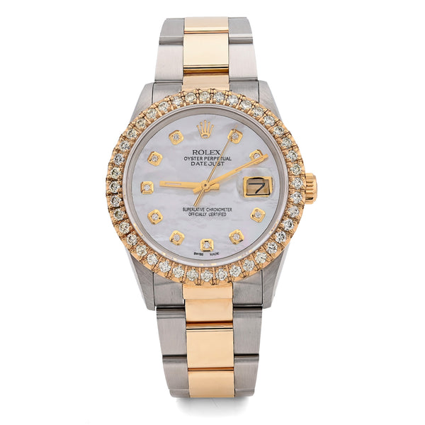 Mens Rolex Datejust 36MM SS/10k Gold Oyster 2.5CTW Diamond Bezel MOP Face Watch