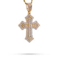 10k Yellow Gold 1.5CTW Natural Diamond Baguette CentreCross Pendant Religious 9.8g Charm