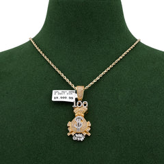 Mens 10k Gold 2CTW Natural Diamond Money Bag $100 Charm Baguette/Round Pendant 9.6gms