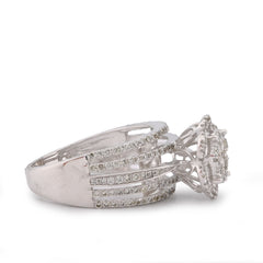 14k White Gold 0.99CTW Flower Shape Multi Row Band Natural Diamond Womens Ring 4.4gms
