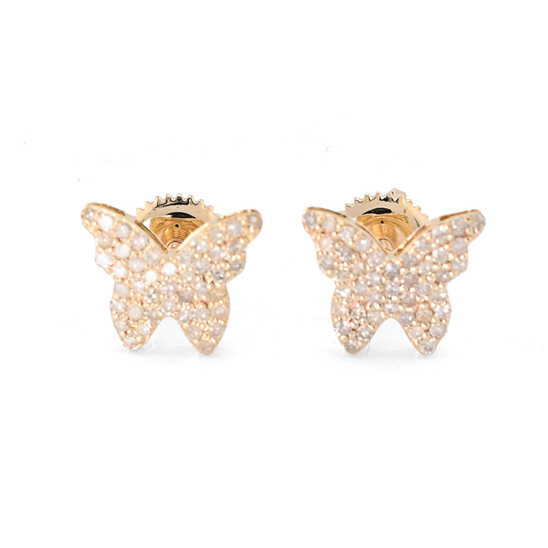14k Yellow Gold 0.38CTW Natural Diamond Butterfly Studs Womens 1.17g Earring