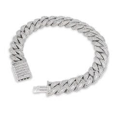 11MM 925 Silver 38.5g 6.31CTW Natural Round/Baguette Diamond Cuban Link Bracelet