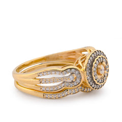 Round Halo Diamond Women Ring w/ Band Natural 1.29CTW 10k Yellow Gold 4.1gms