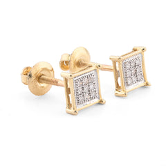 10k Yellow Gold 0.06CTW Natural Diamond Square Studs Men Women Earrings 1g
