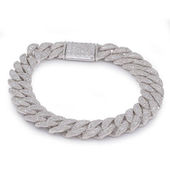 11MM 925 Sterling Silver 4.375CTW Natural Diamond Baguette Centre Row Cuban Link 8" Mens Bracelet 36.9g