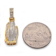 Mens Religious Praying Hands 0.50CTW Natural Diamond 10k Gold Baguette/Round Pendant Charm 3.8gm