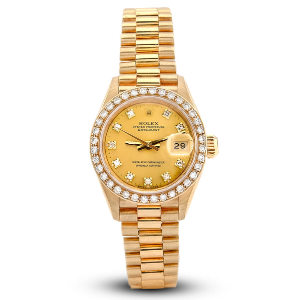 Rolex 26MM Presidential 18K Gold Diamond Bezel/Dial Champagne Face All Original Watch