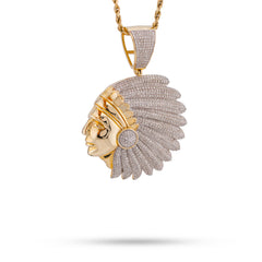 10k Yellow Gold 1.60CTW Natural Diamond  American Indian Face Pendant Mens Charm 13.7gms