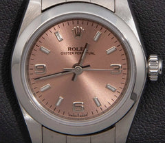 Rolex Oyster Perpetual Salmon/Arabic 3,6.9 Dial on Oyster Bracelet Buckle Ref. 67480 Papers